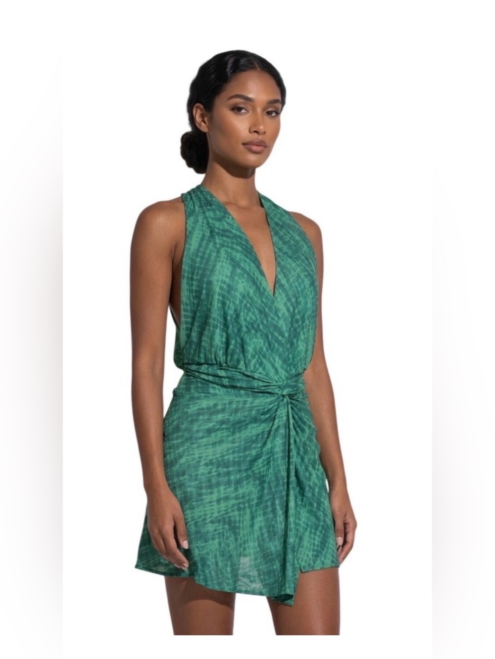 Elan Teal Twist-Front Sleeveless Mini Dress
